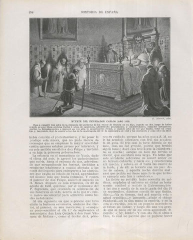 Historia de España lamina 165: Muerte del emperador Carlos (1558)