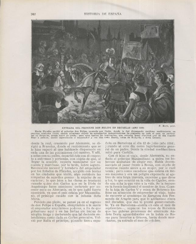 Historia de España lamina 167: Entrada del principe Don Felipe en Bruselas (1549)