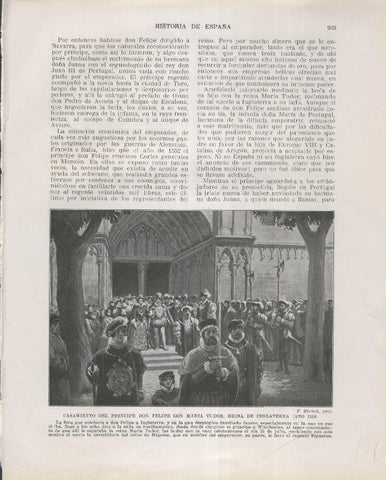 Historia de España lamina 168: boda de Don Felipe con Maria de Tudor, reina de Inglaterra (1554)