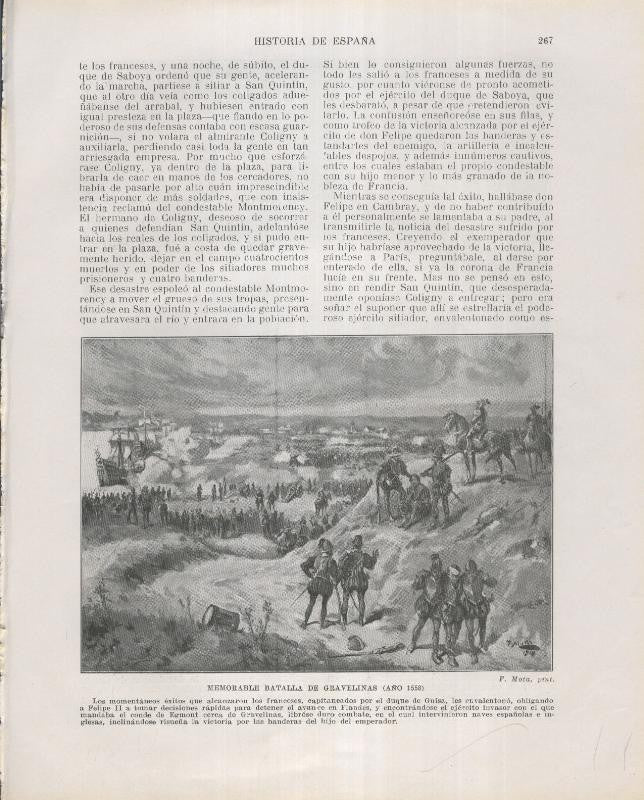 Historia de España lamina 171: Batalla de Gravelinas (1558)