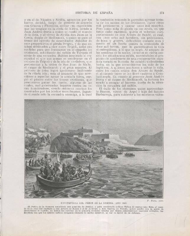 Historia de España lamina 172: Reconquista del peñon de la gomera (1564)