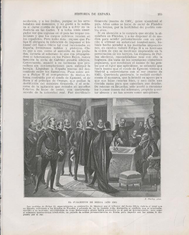 Historia de España lamina 174: El juramento de breda (1566)
