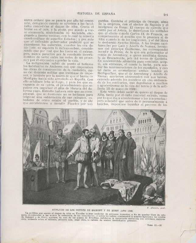 Historia de España lamina 177: Suplicio de los condes de Egmont y de Horn (1568)