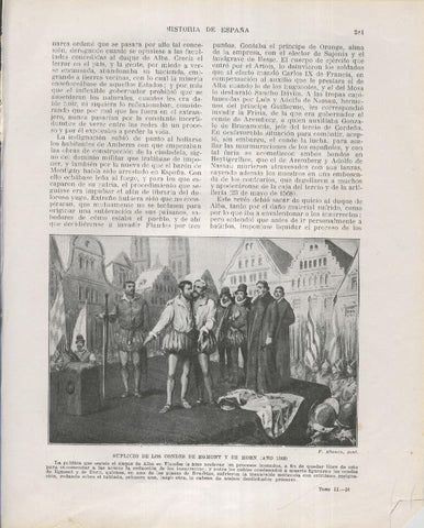 Historia de España lamina 177: Suplicio de los condes de Egmont y de Horn (1568)