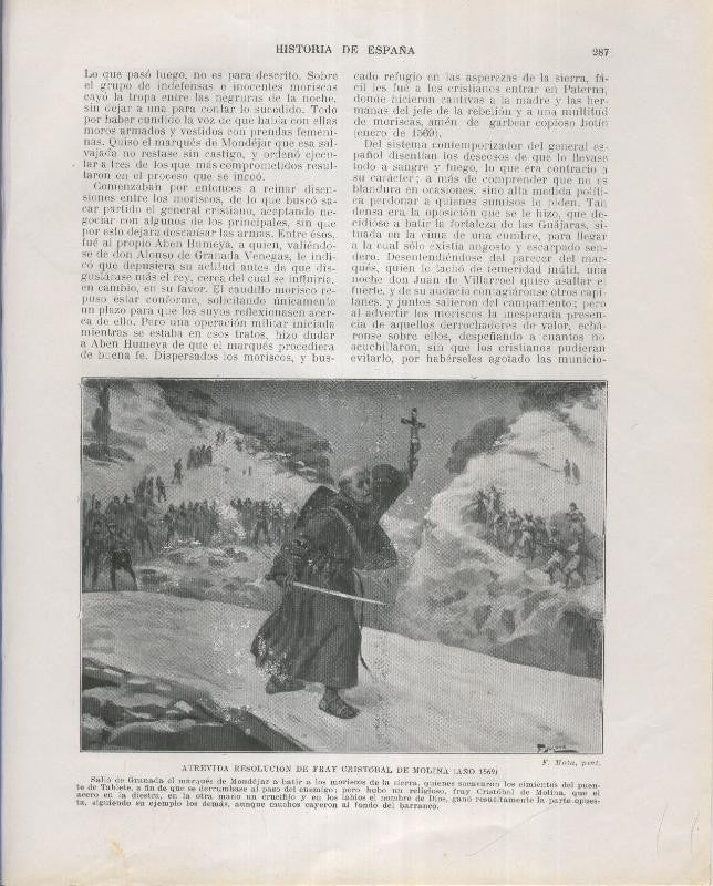 Historia de España lamina 179: Atrevida resolucion de Fray Cristobal de Molina (1569)