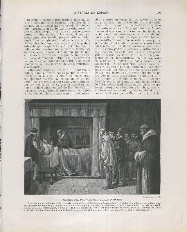 Historia de España lamina 183: Muerte del principe Don Carlos (1568)