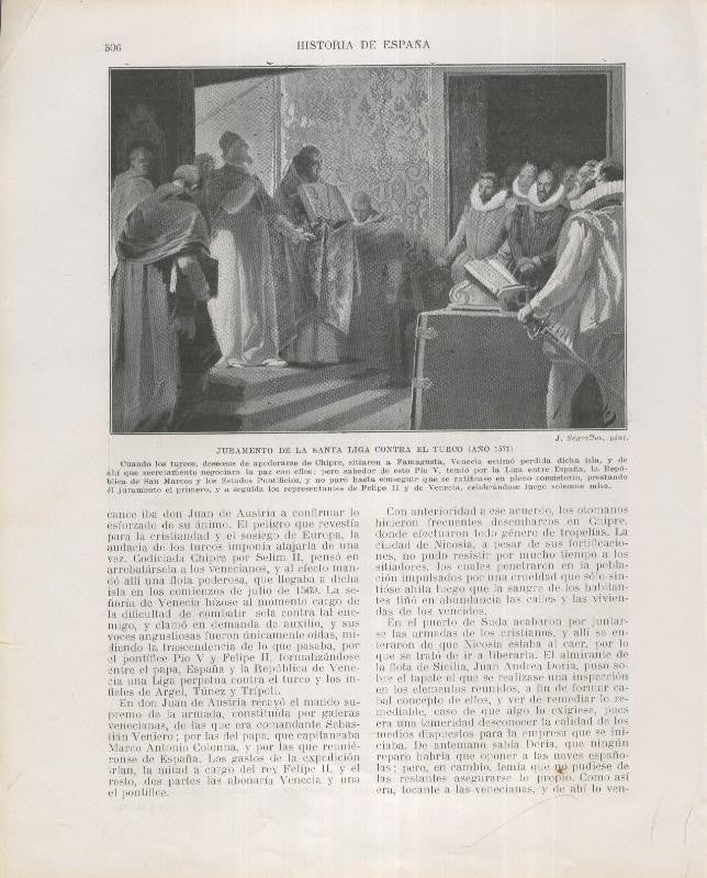 Historia de España lamina 187: Juramento de la Santa Liga contra el turco (1571)