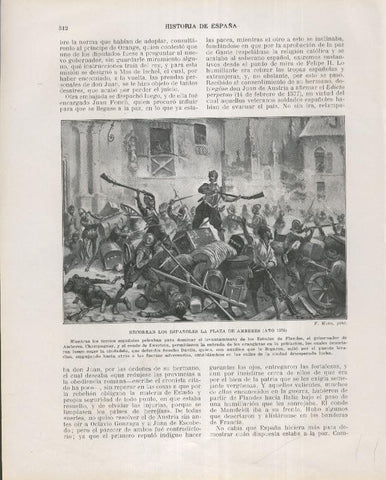Historia de España lamina 190: Recobran los españoles la plaza de Amberes (1576)