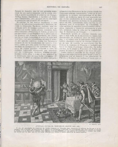 Historia de España lamina 197: Atentado contra el principe de Orange (1582)