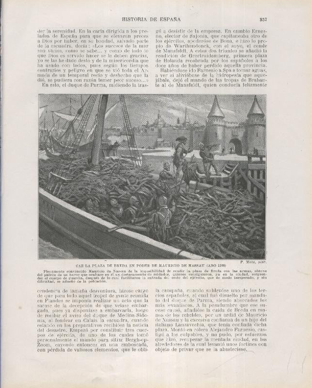 Historia de España lamina 200: caida de Breda en poder de Mauricio de Nassau (1590)