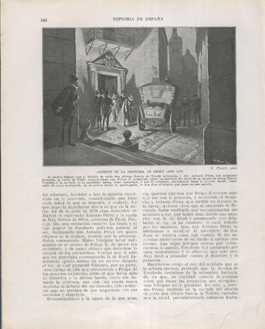 Historia de España lamina 202: Arresto de la princesa de Eboli (1579)