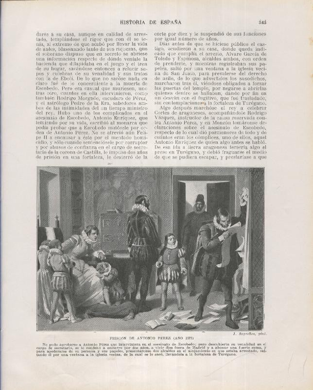 Historia de España lamina 203: Prision de Antonio Perez (1579)