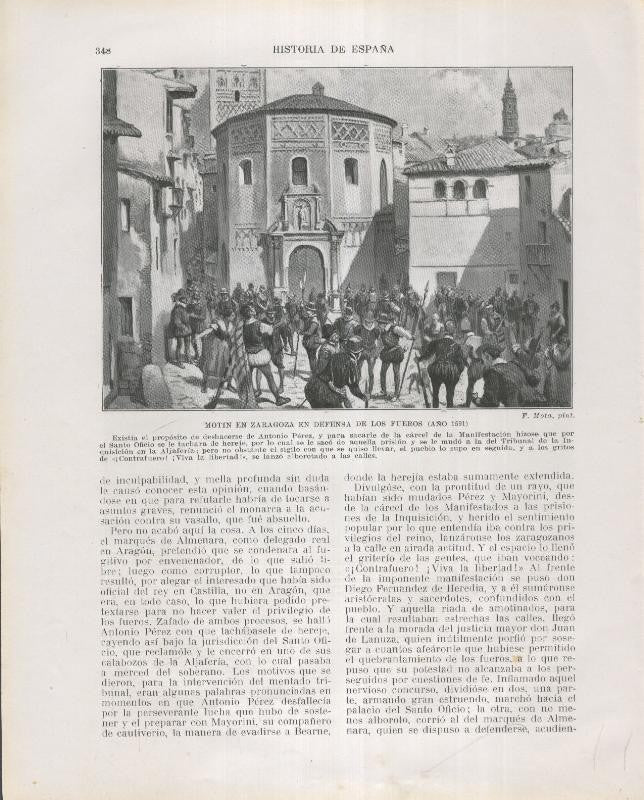 Historia de España lamina 204: Motin en Zaragoza en defensa de los fueros (1591)