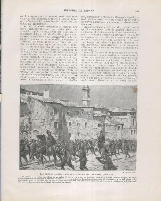 Historia de España lamina 206: Las tropas castellanas se apoderan de zaragoza (1591)