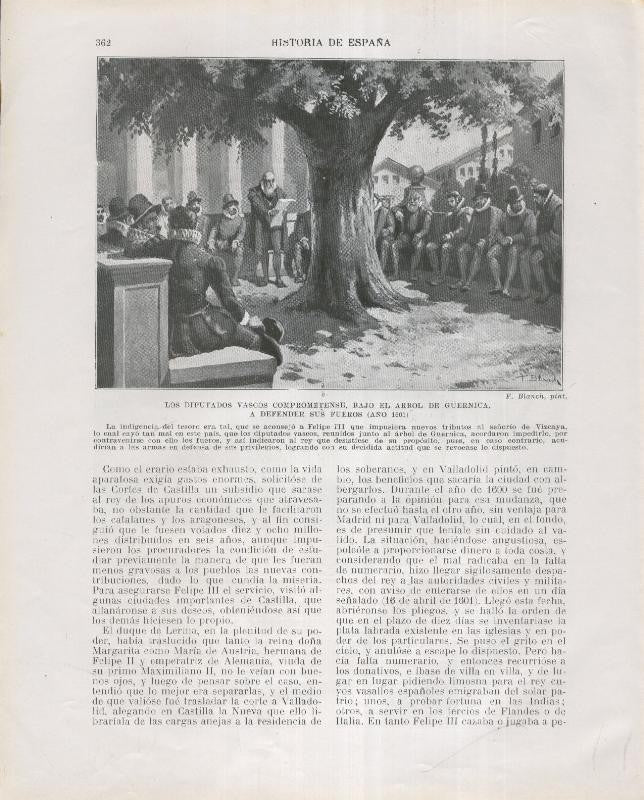 Historia de España lamina 210: Diputados vascos bajo el arbol de guernica (1601)