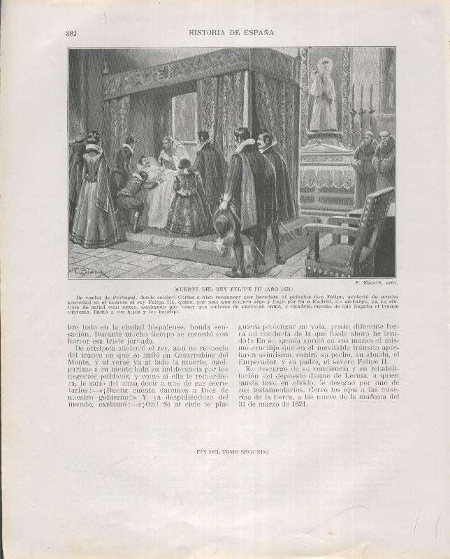 Historia de España lamina 218: Muerte del rey Felipe III (1621)