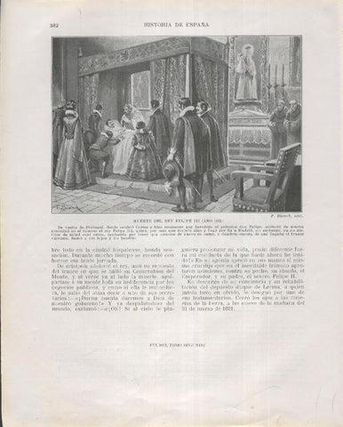 Historia de España lamina 218: Muerte del rey Felipe III (1621)