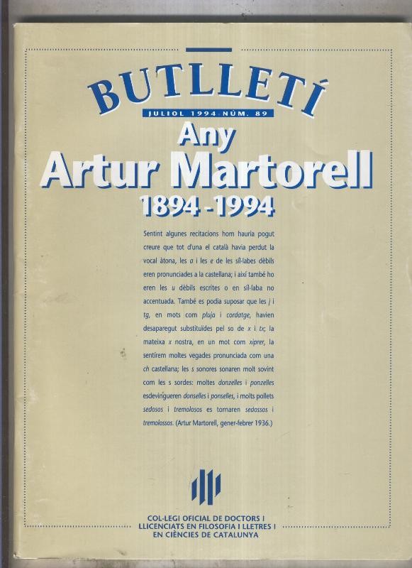 Butlleti numero 89: juliol 1994: Any Arthur Martorell 1894-1994