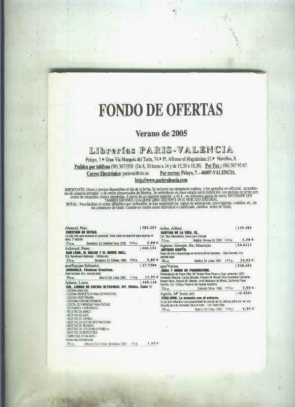Catalogo de Libreria Paris Valencia verano 2005