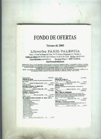 Catalogo de Libreria Paris Valencia verano 2005