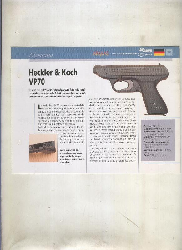 Ficha revista Armas numero 10: Heckler & Koch VP70 (alemania)