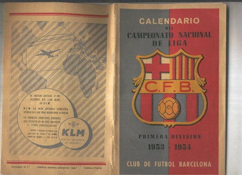 Calendario del Campeonato Nacional de Liga C.F.B primera division 1953-1954