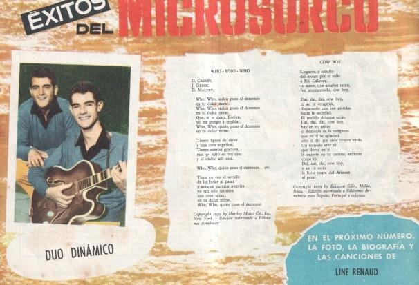Serenata numero 011: trasera cancionero y foto del Duo Dinamico