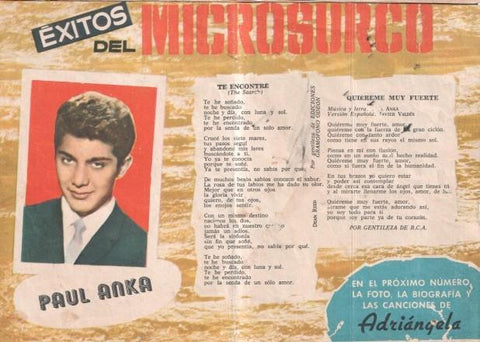 Serenata numero 118: trasera cancionero y foto de Paul Anka