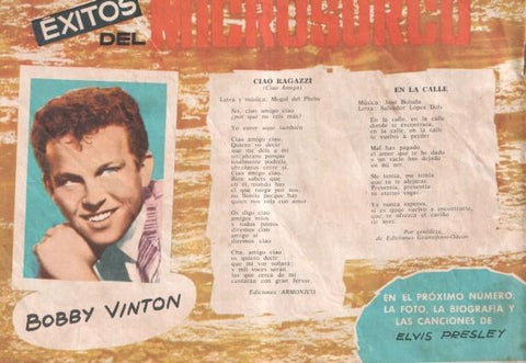 Serenata numero 238: trasera cancionero y foto de Bobby Vinton