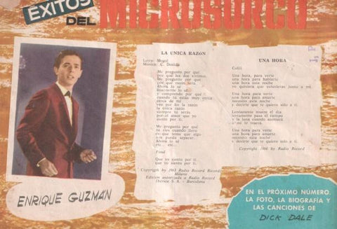 Serenata numero 240: trasera cancionero y foto de Enrique Guzman