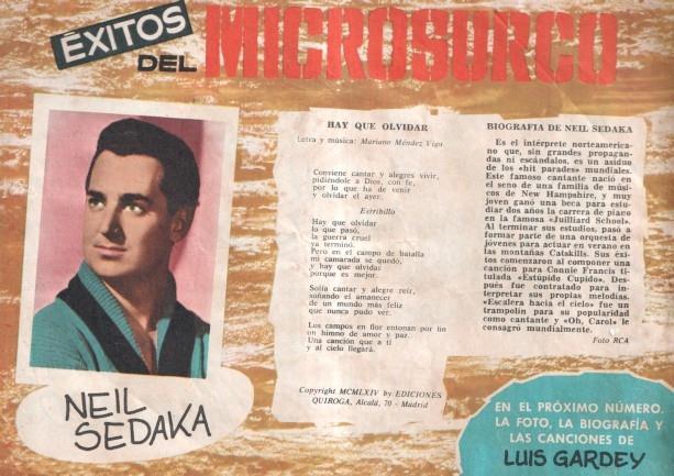 Serenata numero 280: trasera cancionero y foto de Neil Sedaka