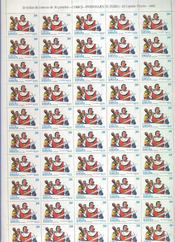 Hoja 50 sellos de correos de 30 pesetas : El Capitan Trueno