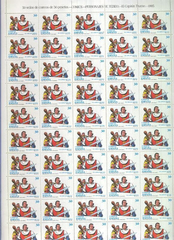 Hoja 50 sellos de correos de 30 pesetas : El Capitan Trueno