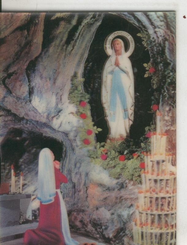 Postal 010280: La grotte de Lourdes (postal en relieve)