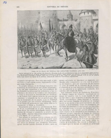 Historia de España lamina 196: Toma de la plaza de Tournai por Alejandro Farnesio (1582)