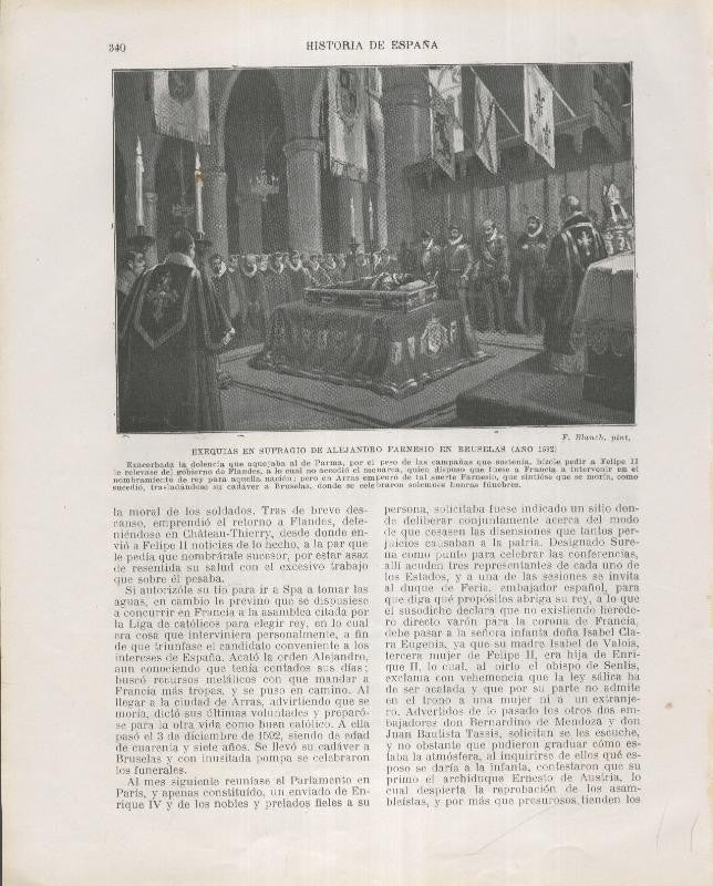 Historia de España lamina 201: Exequias en sufragio de Alejandro Farnesio en Bruselas (1592)
