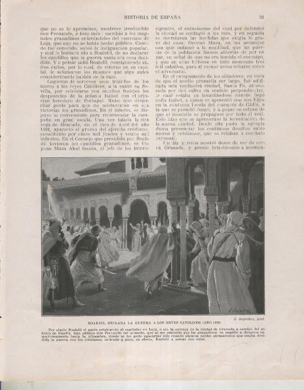 Historia de España lamina 075: Boabdill declara la guerra a los Reyes Catolicos (1490)