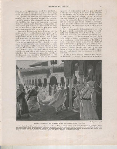 Historia de España lamina 075: Boabdill declara la guerra a los Reyes Catolicos (1490)
