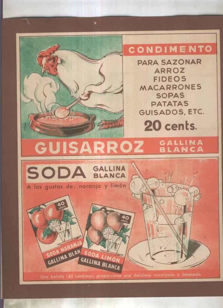 Cromo Gallina Blanca segundo album: Condimento y Soda Gallina Blanca
