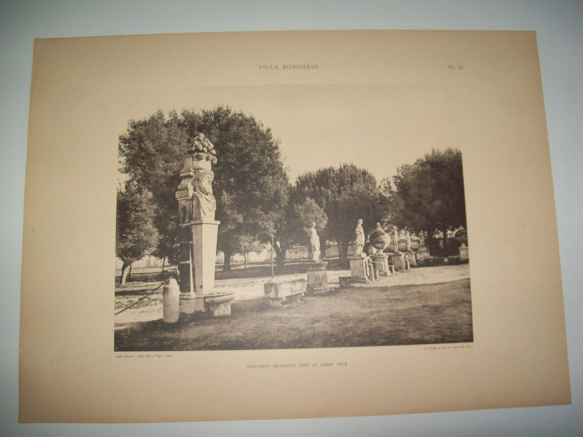 Lamina 1157: VILLA BORGHESE. FRAGMENTS DECORATIFS DANS LE JARDIN PRIVE