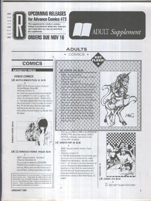 Retailer for advance comics numero 73: adult supplement