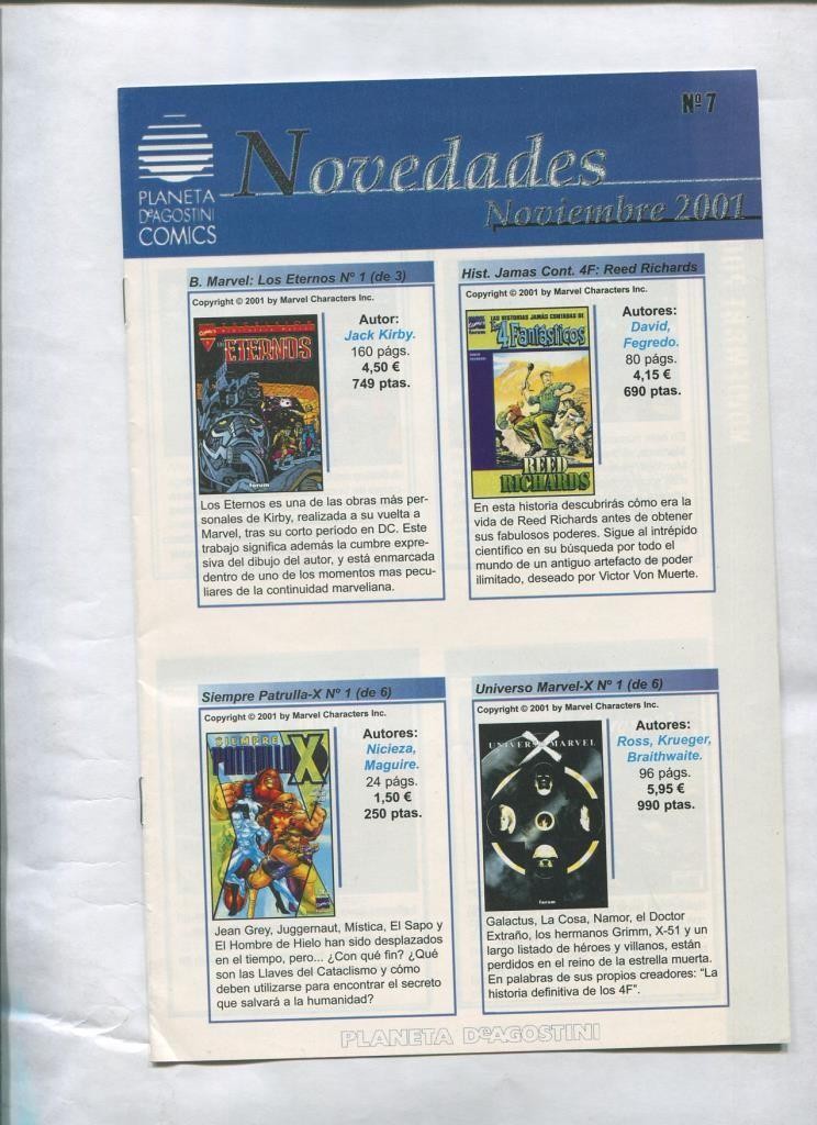Novedades noviembre 2001 de Planeta comics