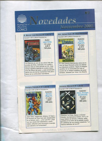 Novedades noviembre 2001 de Planeta comics