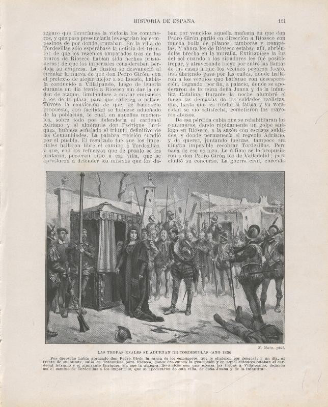 Historia de España lamina 109: las tropas reales se adueñan de Tordesillas (1520)