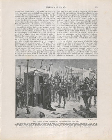 Historia de España lamina 109: las tropas reales se adueñan de Tordesillas (1520)