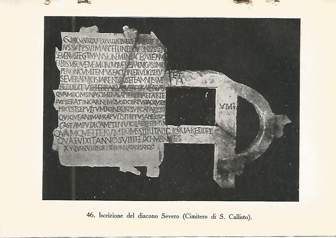 Lamina 461: CATACUMBAS DE ROMA. Inscripcion del diacono Severo. Cementerio de San Calixto