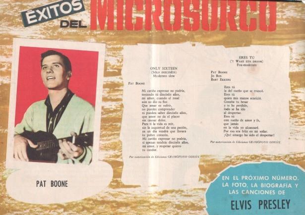 Serenata numero 027: trasera cancionero y foto de Pat Boone