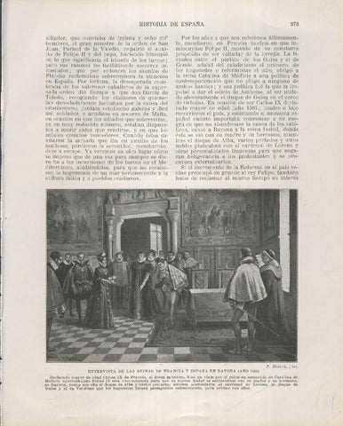 Historia de España lamina 173: Entrevista en Bayona de las reinas de Francia y España (1565)