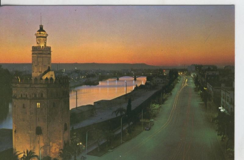 Postal 008163: Vista nocturna de la Torre del Oro de Sevilla