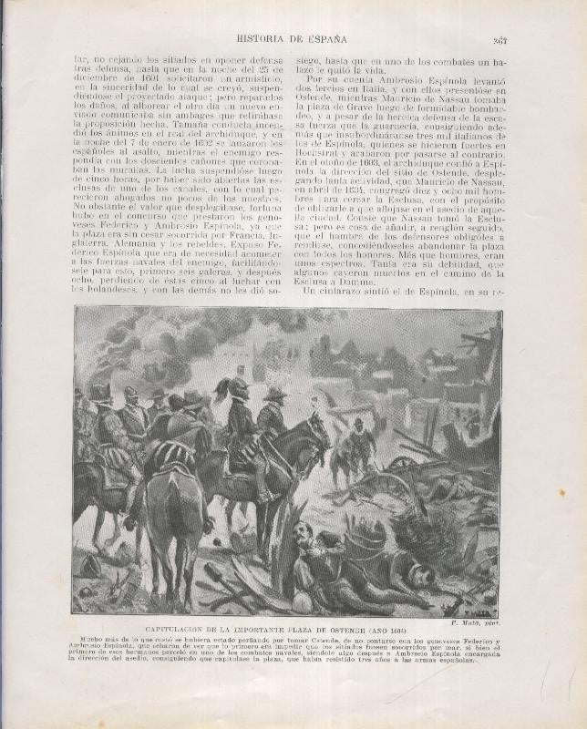 Historia de España lamina 213: Capitulacion de la plaza de Ostende (1604)